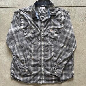 Carhartt Men's Pearl Snap Plaid Button Up Flannel Shirt